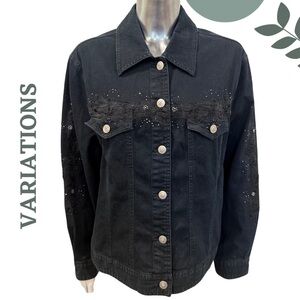 Variations Black Denim Jacket with Lace & Rhinestone Detail Size Medium